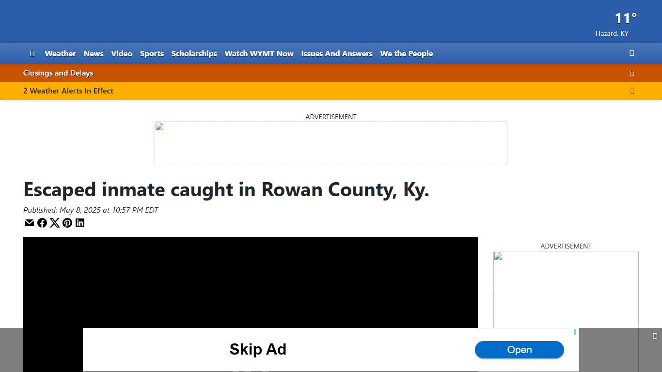 Escaped inmate caught in Rowan County, Ky.